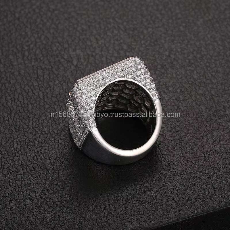 Elegant Diamond Hip Hop Ring Square Shape Big Size Ring in 925 Silver Jewelry with VVS Quality Moissanite Diamonds Jewelry Gift
