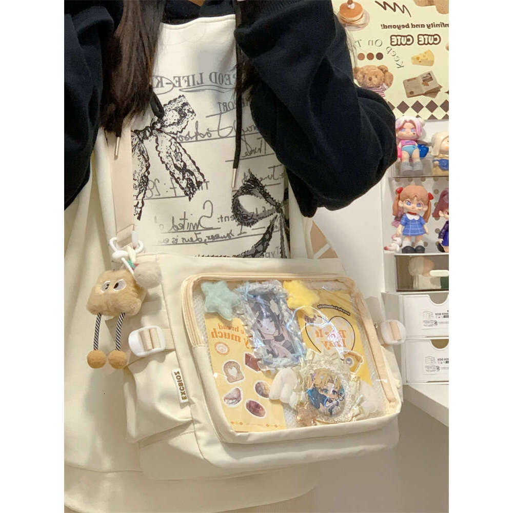 Ins Style Transparent Badge Pain Campus Versatile Large Capacity Simple Shoulder Crossbody Girl Messenger Bag