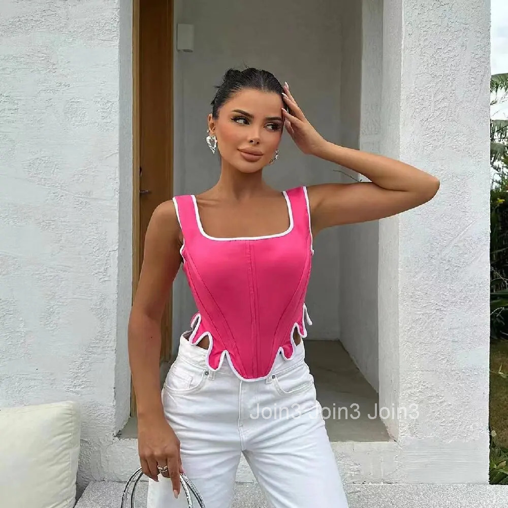 Womens Sexy Square Neck Camisole Short Hem Unique Design Hot Outfit Versatile Bandage Top Casual Ladies Clothing Pretty Wear