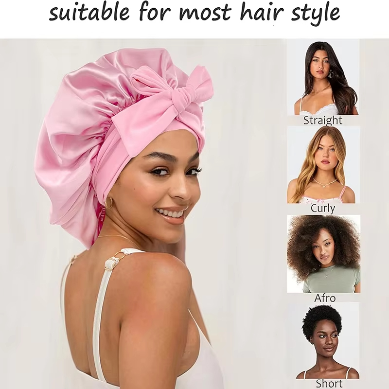 Sleeping Hat Stretchy Tie Band Elastic Night Shower Cap Adjustable Hair Head Cover Bonnet for Women Hat Satin Solid Night Sleep Cap Hair Care Women Sa