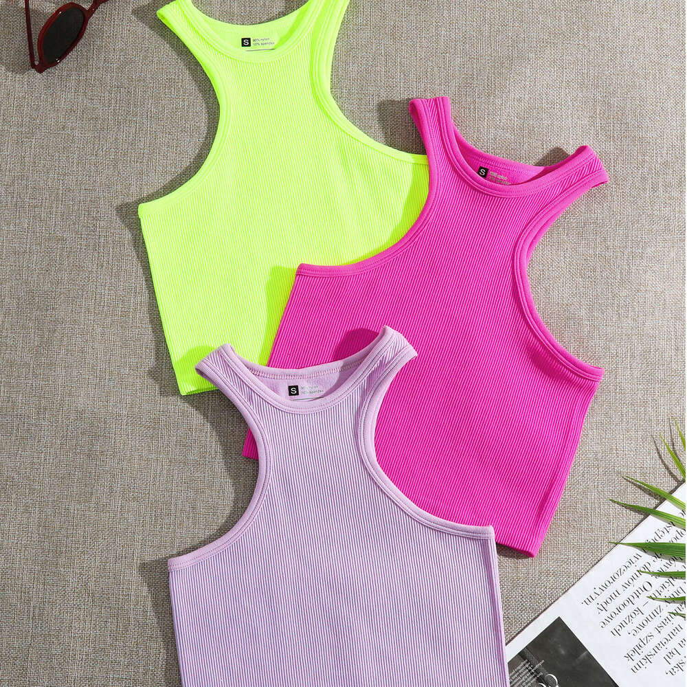 Women's Halter Neck Nylon Sports Bra Yoga Sweat-Wicking Seamless Underwear Running Quick-Dry Tank Top Short Style