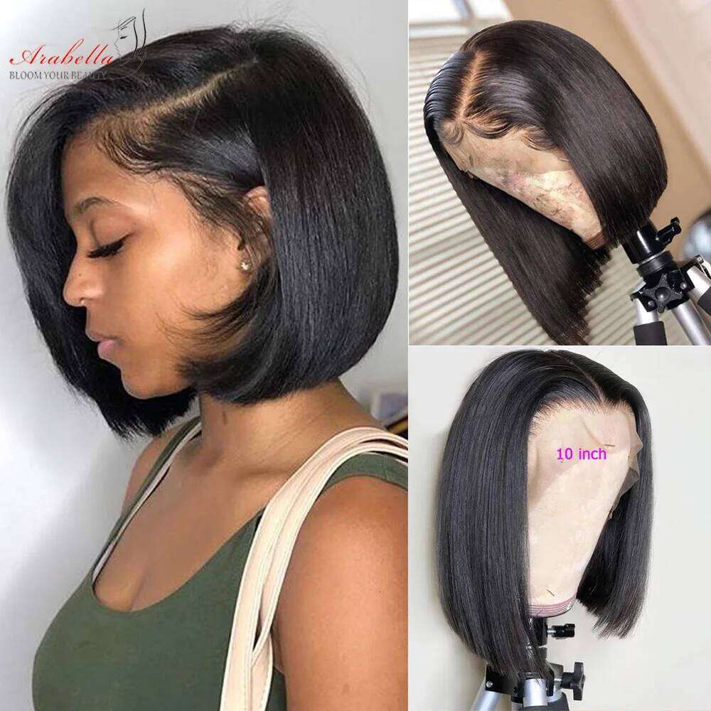 250 High Density 100% Human Hair Wigs Lace Pre Plucked Bleached Knots Remy Straight Bob Wig