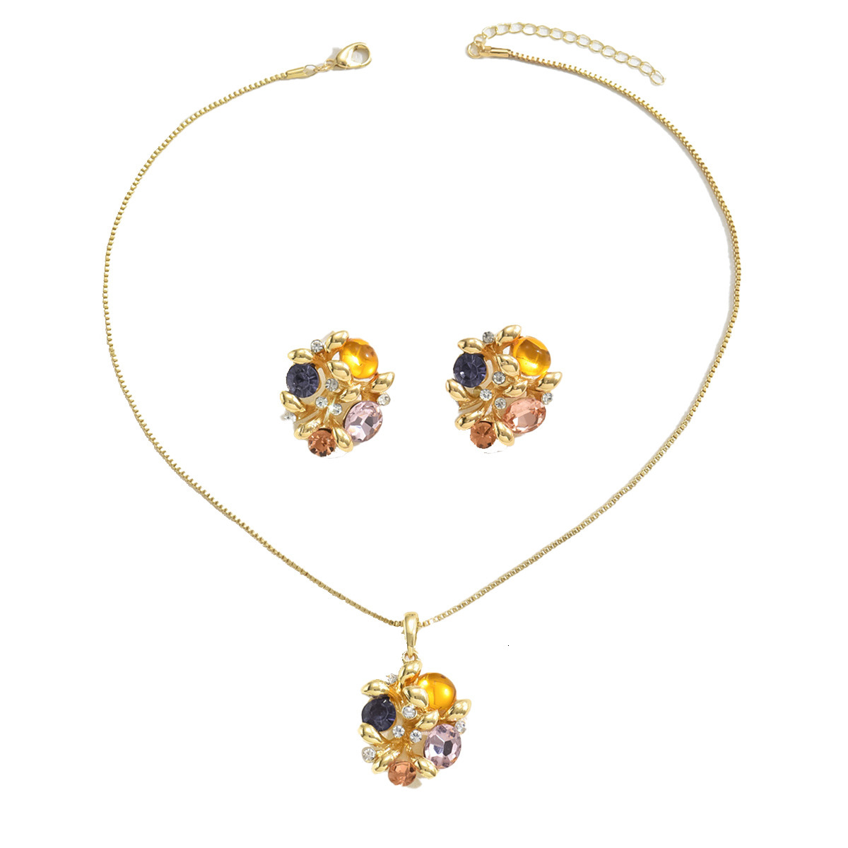 Style Women's Inlaid Long Necklace Jewelry Set Irregular Earrings Clavicle Chain