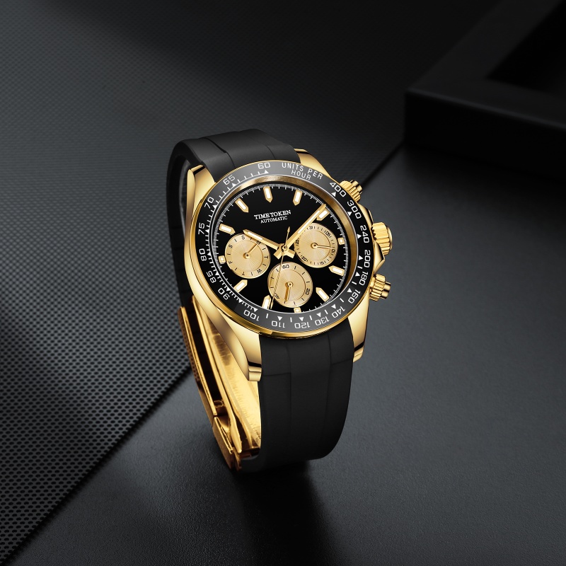 TIMETOKEN Fashion Brand Luxury Mechanical Men multifunctional Date Watches 100M Men Sport Chronograph Sapphire Glass CasualWatch