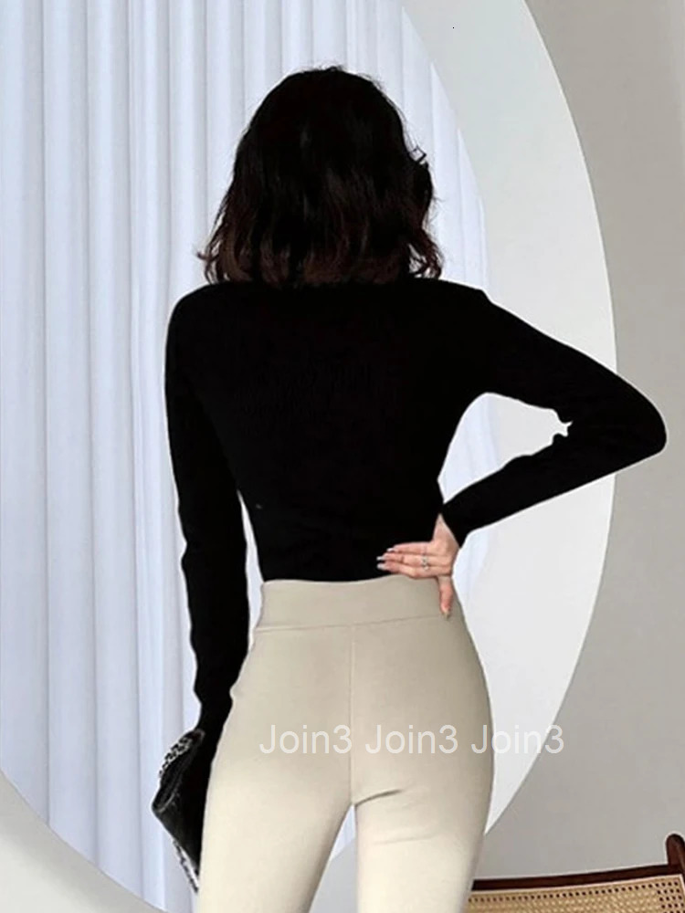 Fashion Autumn Winter Knitted Shirt Mujer Women Ladies Sweater Black Chic Hollow O-Neck Long Sleeve Skinny Stretchy Clothes Tops