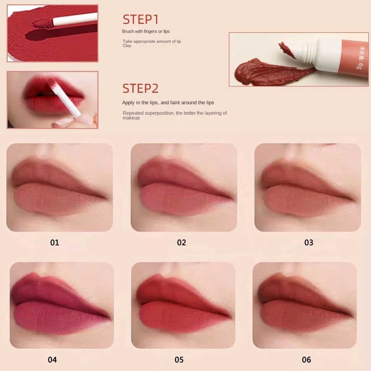Lip Gloss Moisturizing Lip Tint Mud 6 Colors Lips Makeup Lipstick Long Lasting Lip Glaze Creative Cosmetics Waterproof XJ250623