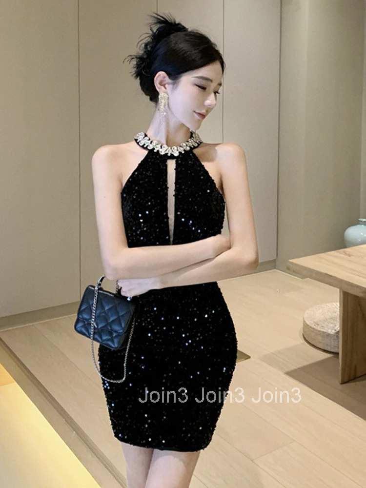 Women Clothes Retro Black Shiny Sequin Sexy Sleeveless Slim Mini Short Dress Elegant Luxury Evening Party Club Prom Vestidos New