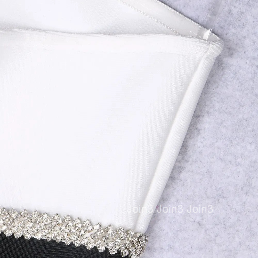 New Women Chest Wrapping Style Backless Bandage Dress Black and White Color Matching Diamond Embellished Bow Evening Party Gown