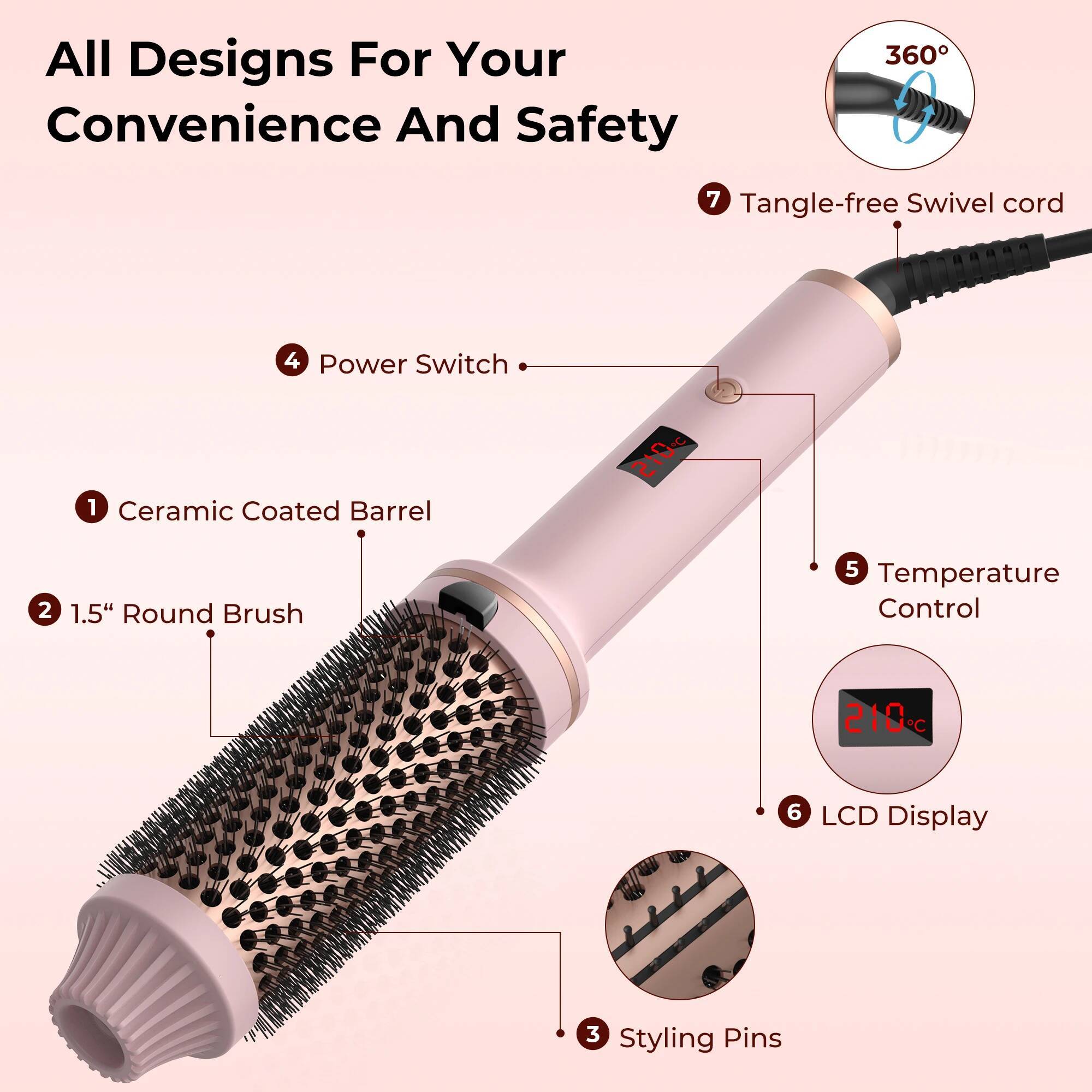 Curling Iron PTC Heated Thermal Ceramic Curler Hot Create Loose & Volume Curls Heating Hair Styling Brush