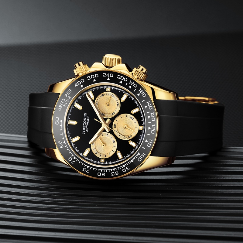 TIMETOKEN Fashion Brand Luxury Mechanical Men multifunctional Date Watches 100M Men Sport Chronograph Sapphire Glass CasualWatch