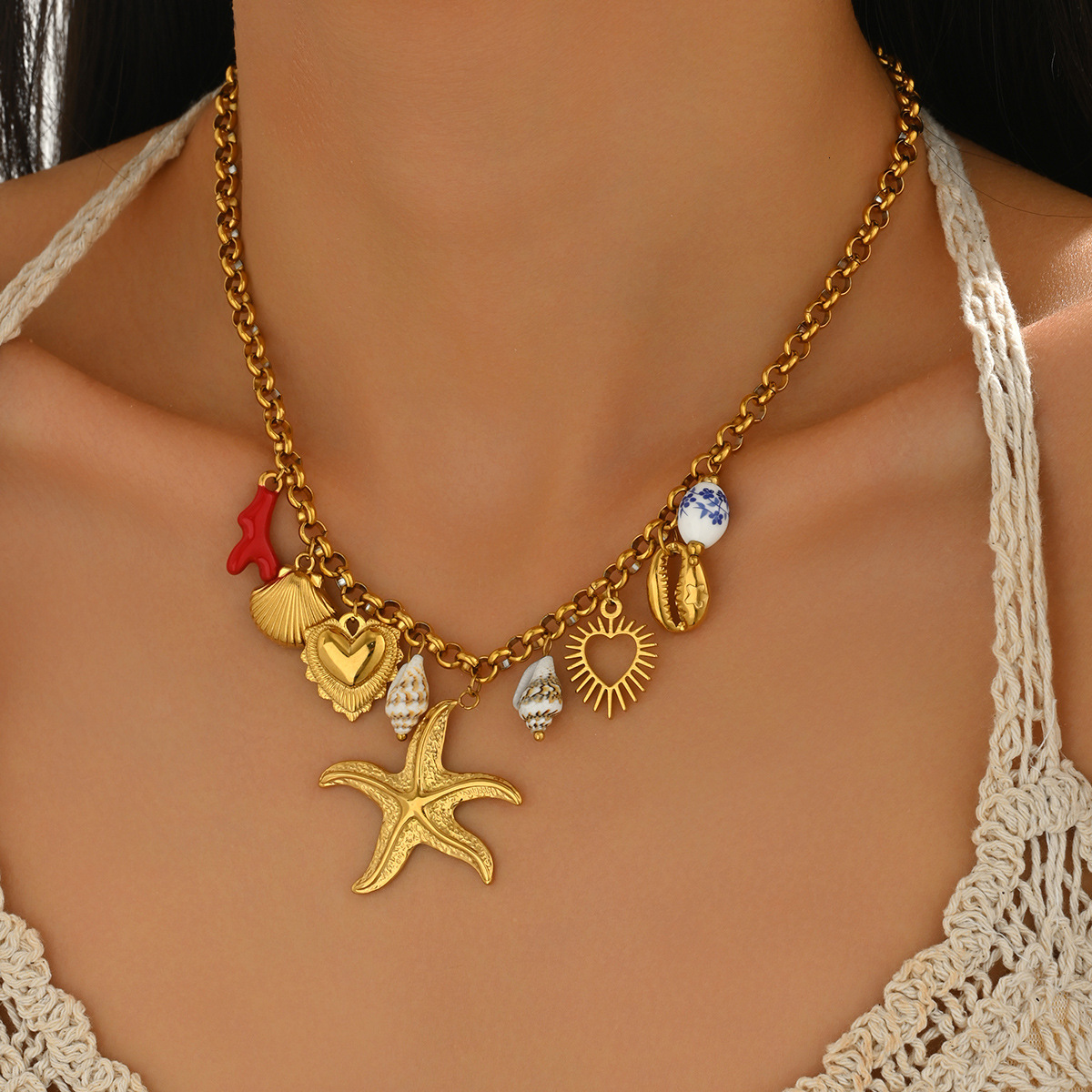 Ocean Style Jewelry Starfish Shell Design Long Necklace High-end Sense Women's Accessories