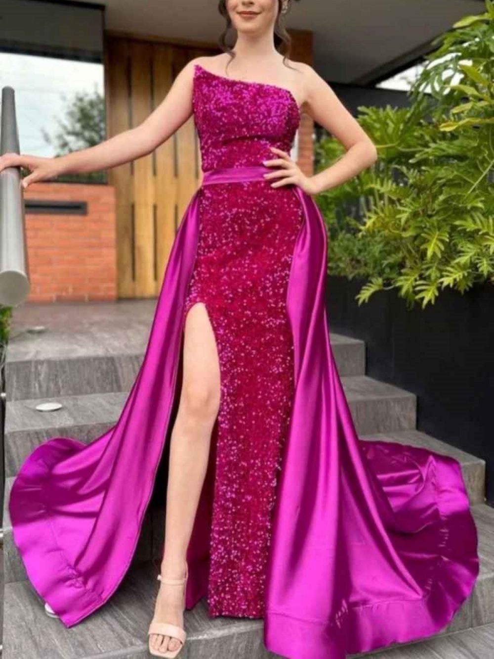 Sparkly Mermaid Evening Dress Strapless Sleeveless Sequins Prom Gowns High Splits Floor Length Formal Dresses Customized