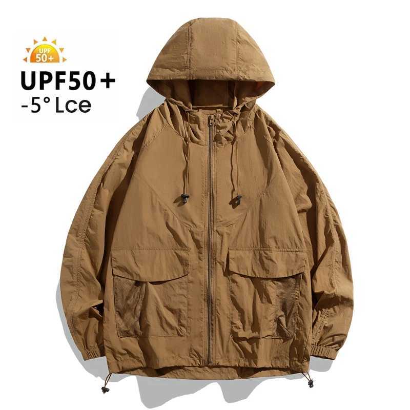 UPF50+ Anti-UV Summer Men Skin Jacket Coats Breathable Quick Dry Light Thin Sunscreen Windbreaker Hooded Trendy Hunting Clothes W250623