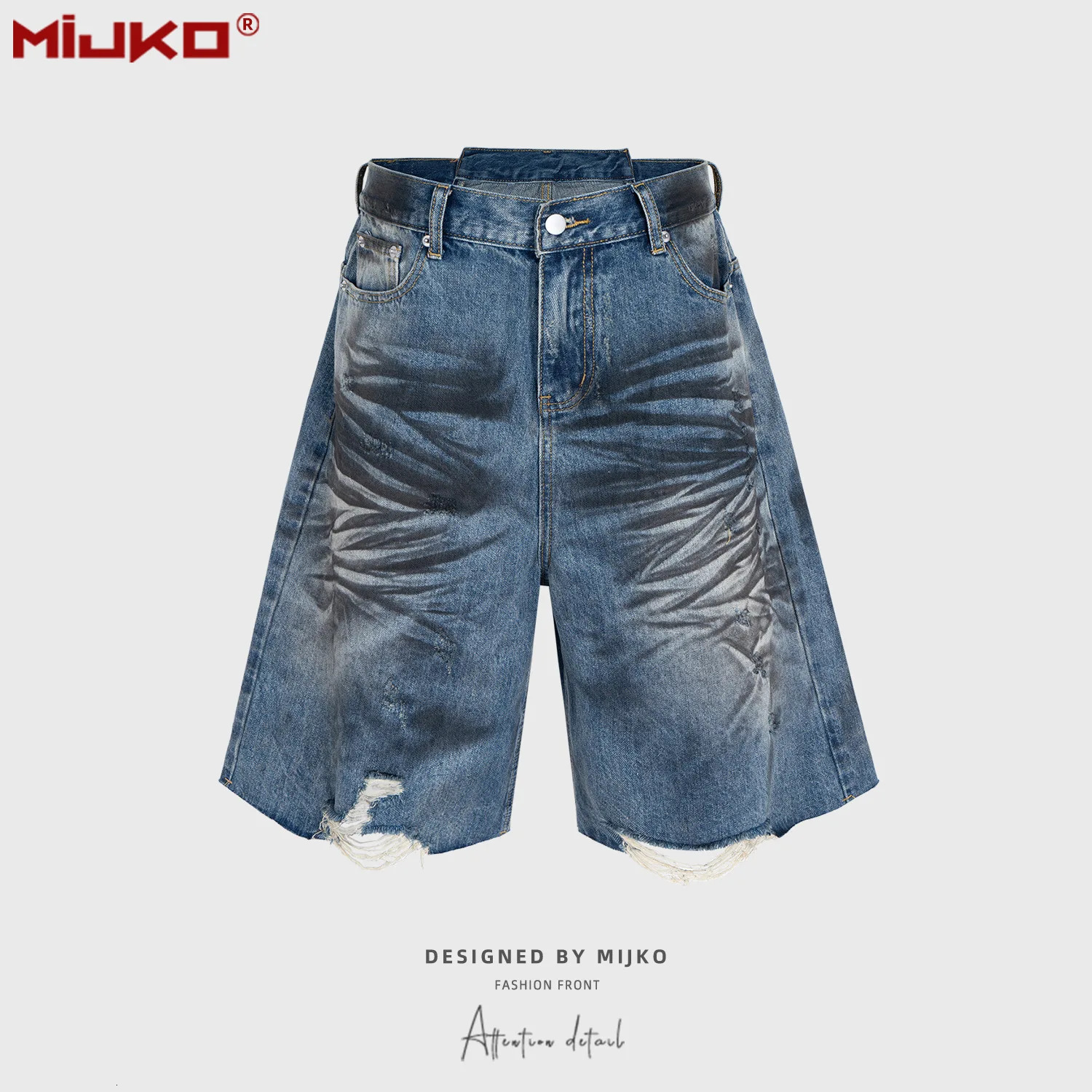 MIJKO Jeans Shorts Damaged Hole Baggy Shorts Men Women Streetwear Casual Denim Cargo Pants 250618