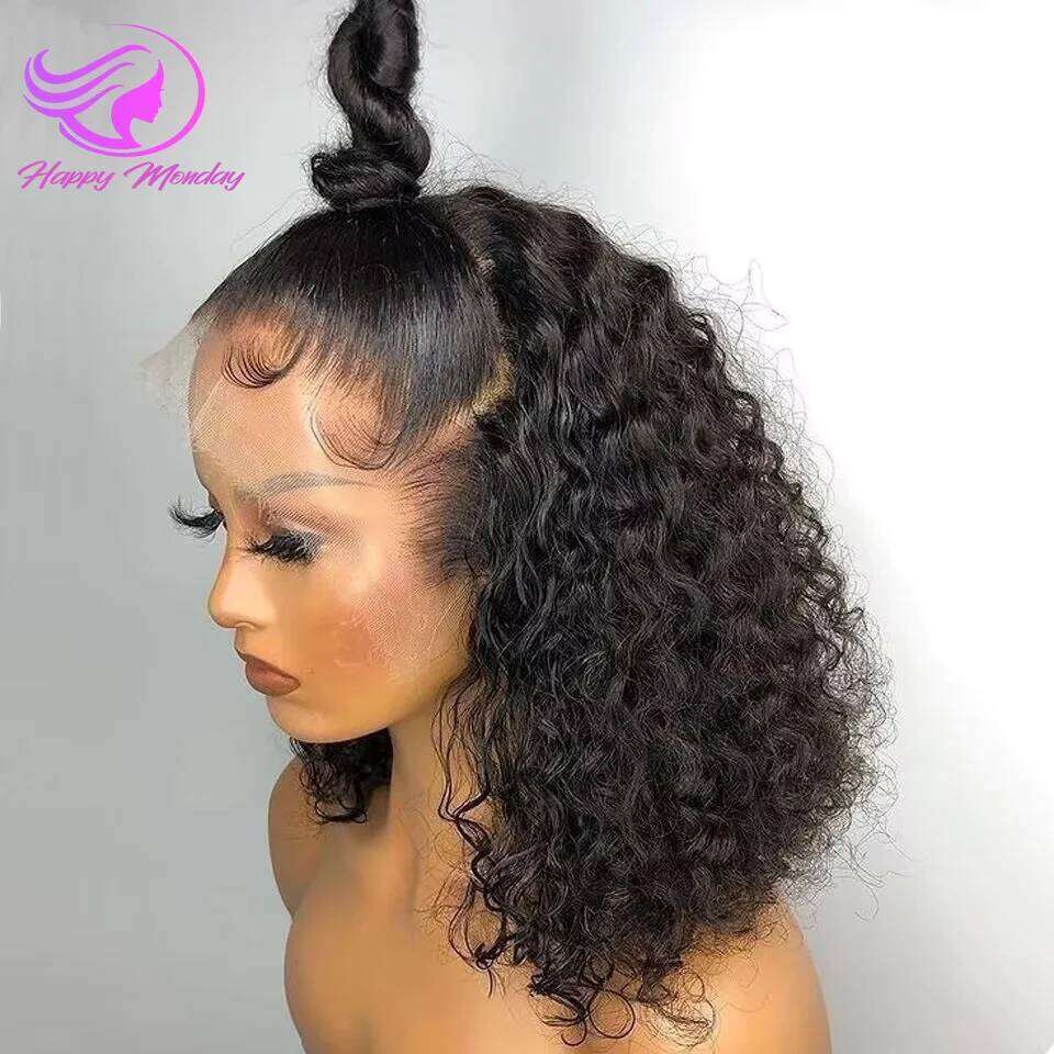 180% HD 13x4 Curly Short Bob Frontal Human Hair Wigs Deep Water Wave 13X4 Lace Front Wig Pre Plucked 4x4 Closure For Women