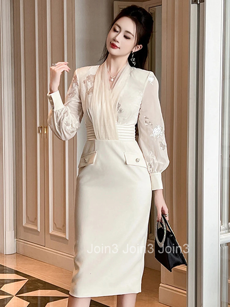 Women Clothes Work Style Fake 2-Piece V-Neck Slim Midi Pencil Dress Elegant Ladies Fashion Vestidos Formal Occasion Casual New