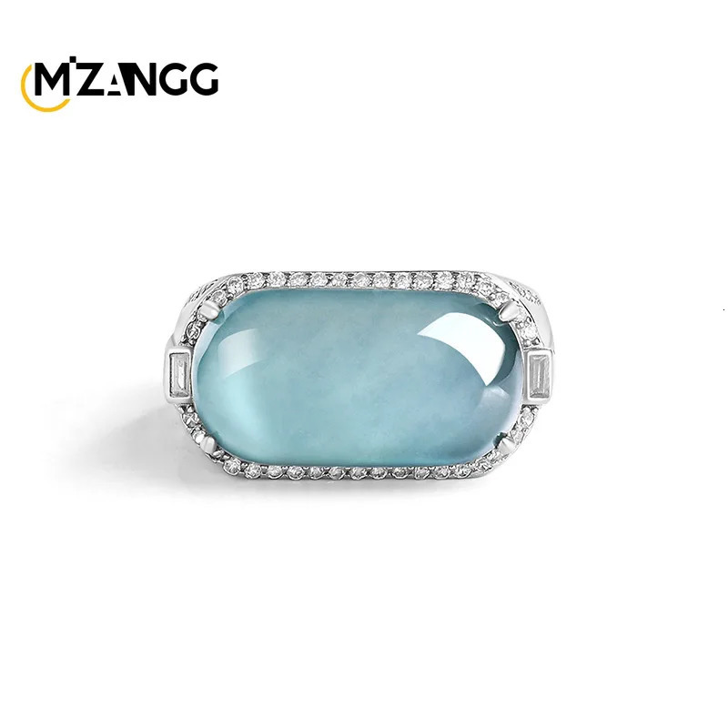 Natural A Goods Jadeite Blue Water Saddle Ring S925 Silver Inlaid Ice Kind of High-grade Fashion Mens Adjustable Jade Ring Gift 250617