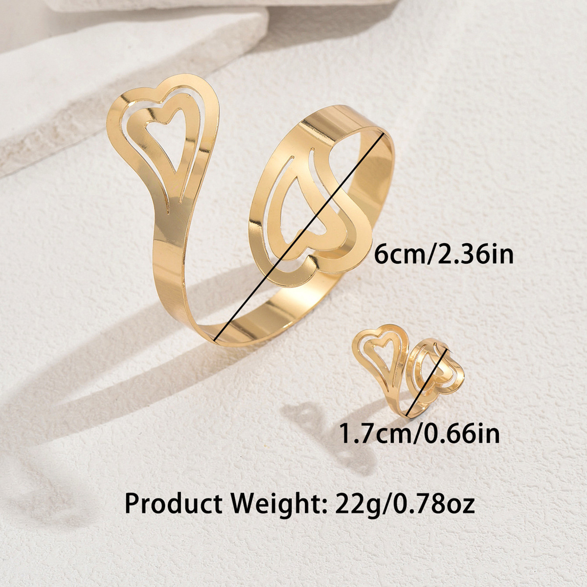 Wind Women's Bracelet and Set Electroplated Heart Design Bangle Open Ring for Women