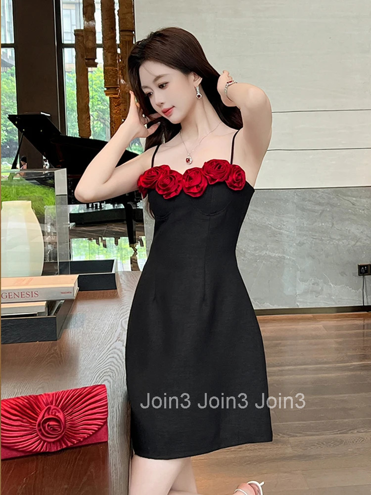 Summer French Romance Black Floral Evening Dress Women Clothes Sweet Sexy Sling Slim A-Line Short Party Club Prom Vestido Fiesta