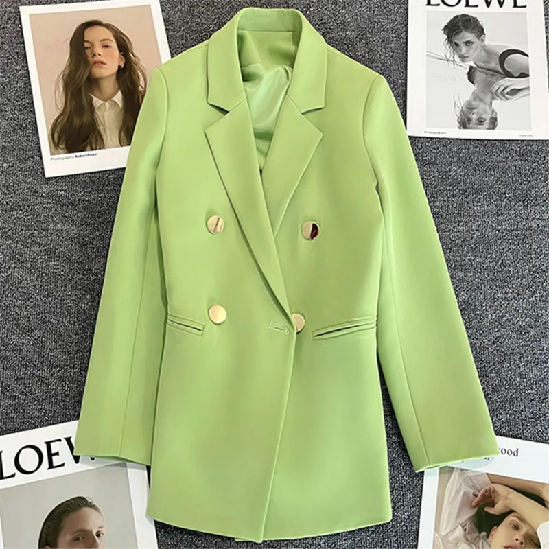 Candy Color OL Blazer Spring Autumn Notched Long Sleeve Double Breasted Metal Button Slim Pocket Coats ZXFSS602 250612