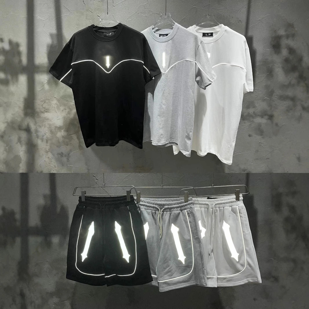 Men's tracksuit Designer short Sleeve Reflective Letter Printing American Style Streetwear Fashion Brand Casual Loose Fit Two Pieces Suits