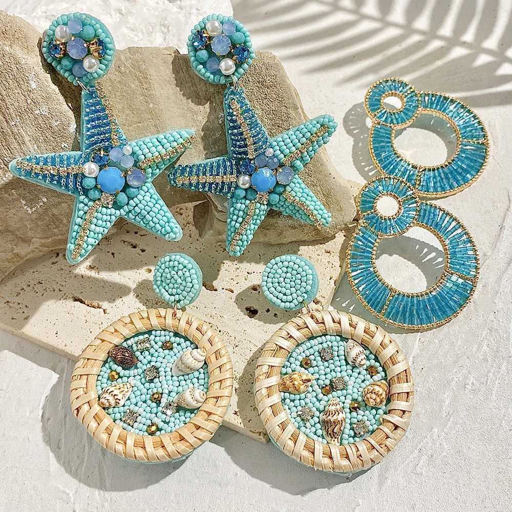 Bohemia Handmade Beaded Shell Turtle Lobster Beach Drop Earrings For Women New Summer Colorful Starfish Pearl Wooden Earring XJ250623