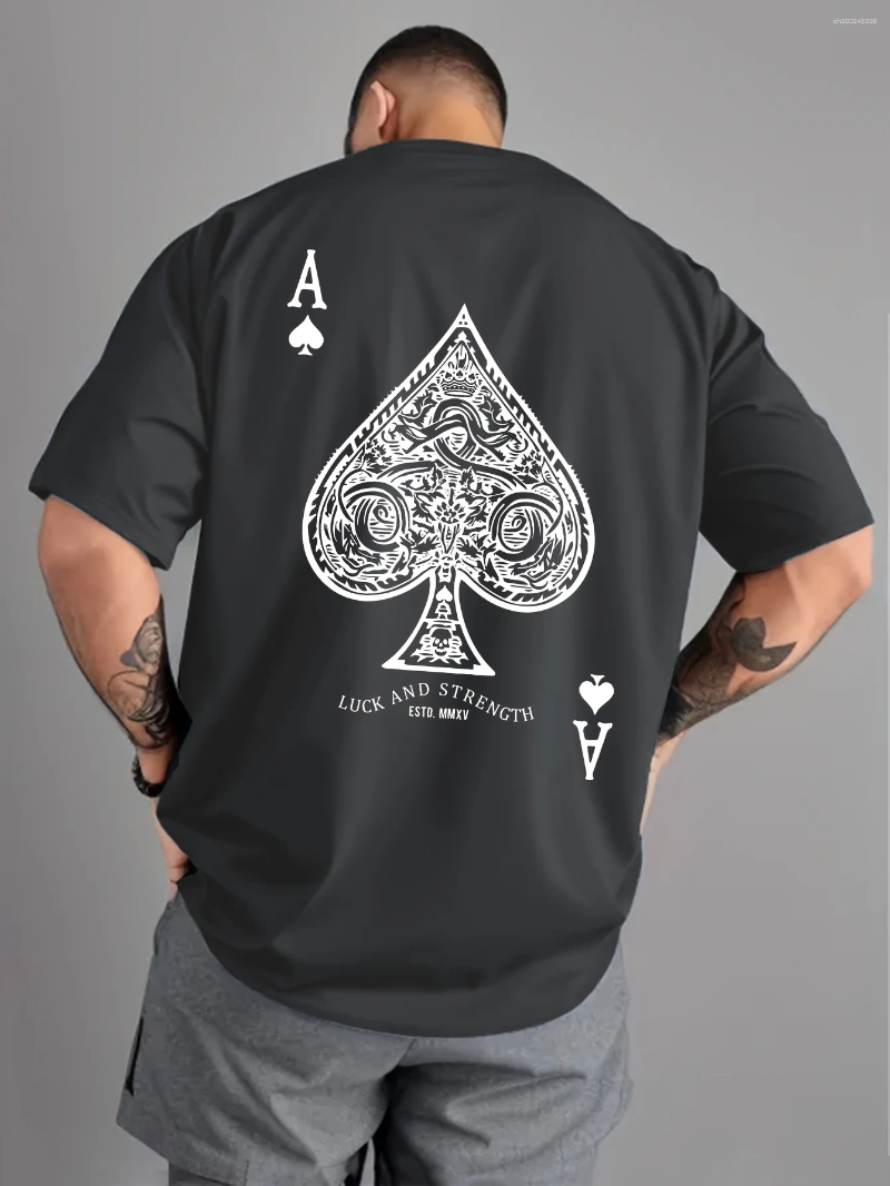 Men's T Shirts Ace Of Spades Poker Print Casual T-Shirt - Soft Polyester Blend Crew Neck Short Sleeves Machine Washable