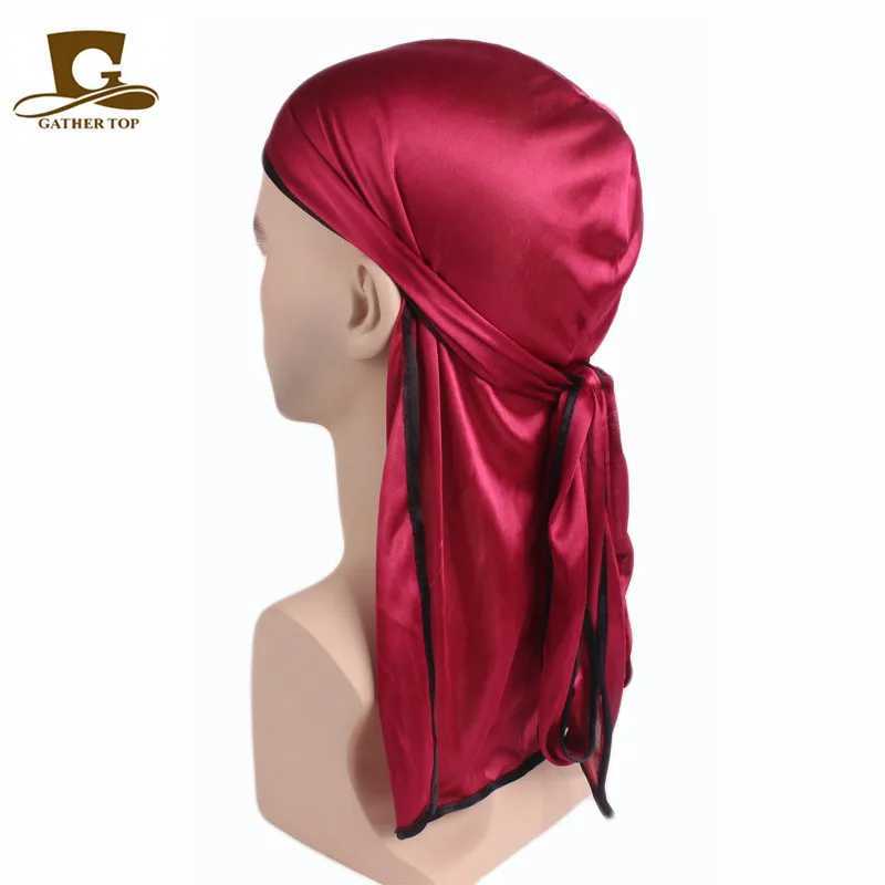 Unisex Men Women Satin Breathable Bandana Hat Silky Durag do doo du rag long tail headwrap M250623