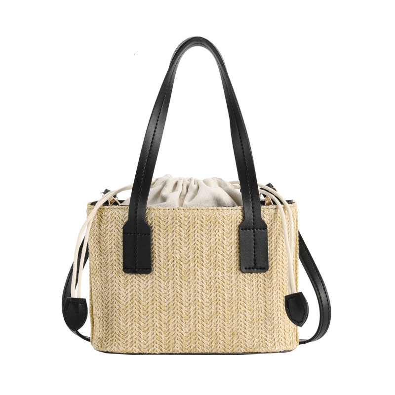 Free Shipping Korean INS Straw Woven Handbag Summer New Casual Luxury Designer Vacation Women's Basket Shoulder Bag Color-block Crossbody Bag Bea