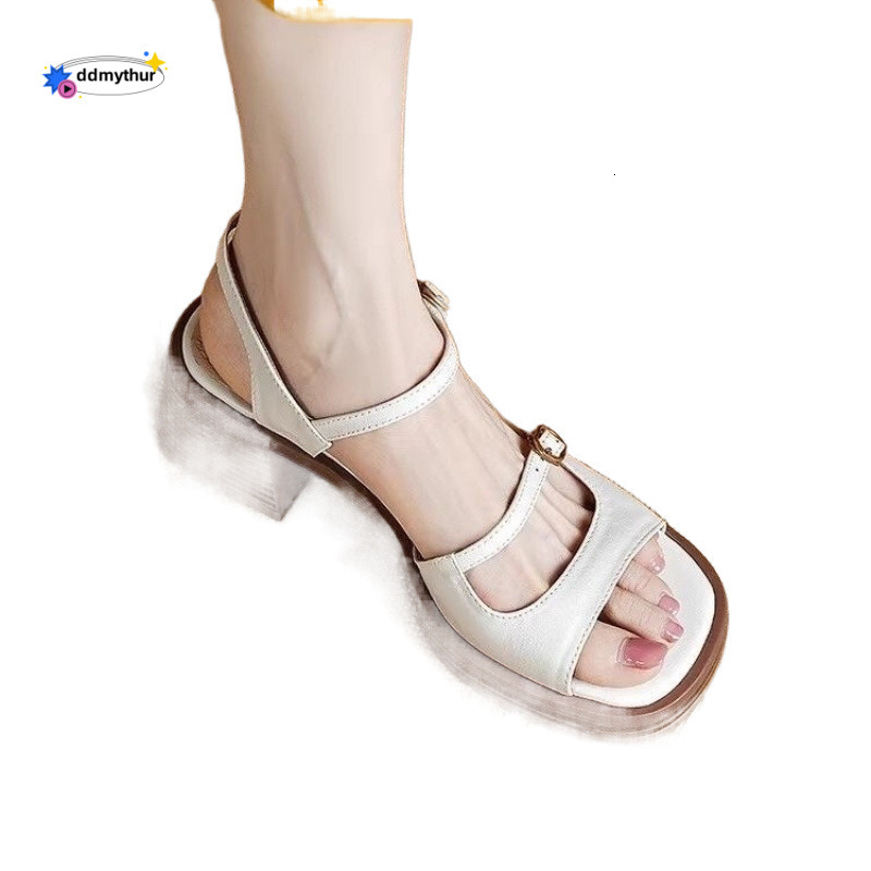 White Open-Toe Roman Sandals for Women, Summer New Thick-Soled Fashion Versatile Breathable Height-Increasing Casual High Heels ddmythur