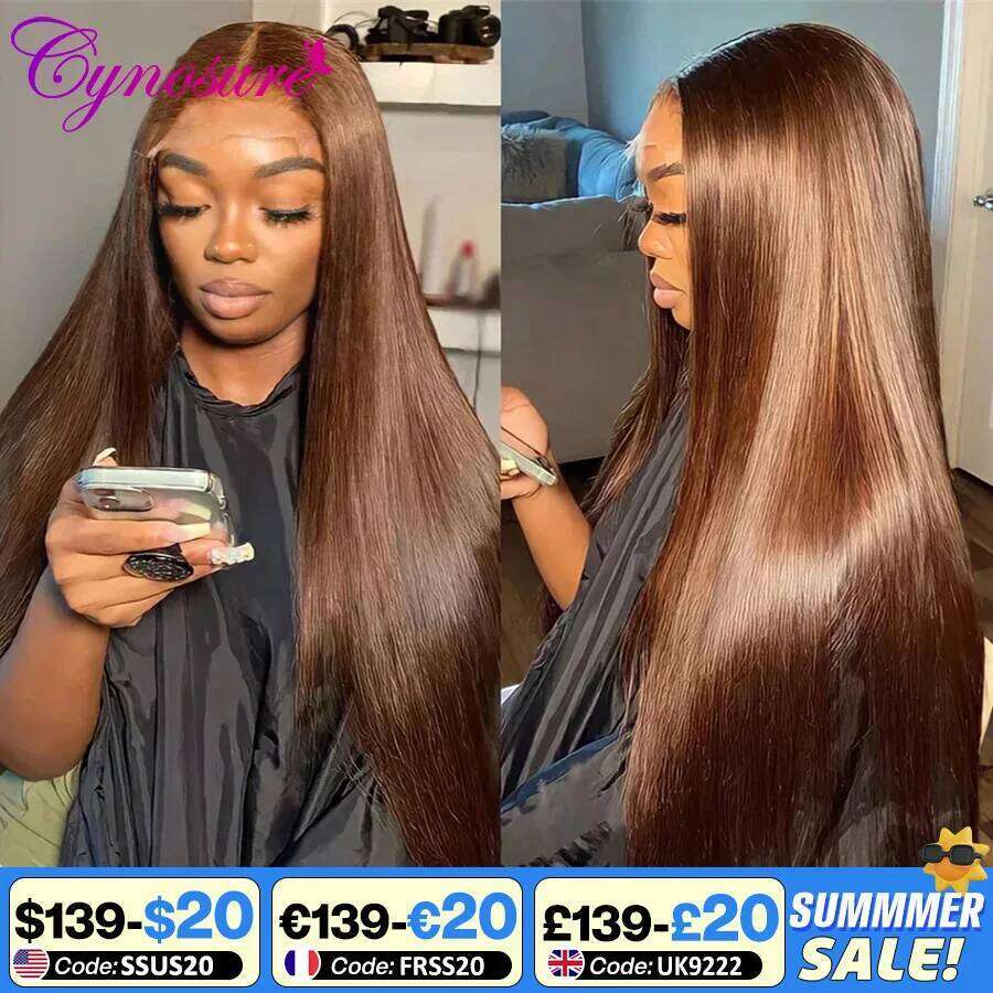 Cynosure 13x4 Chocolate Brown Straight Front Hd Transparent Lace Frontal Wig Colored Human Hair Wigs For Women