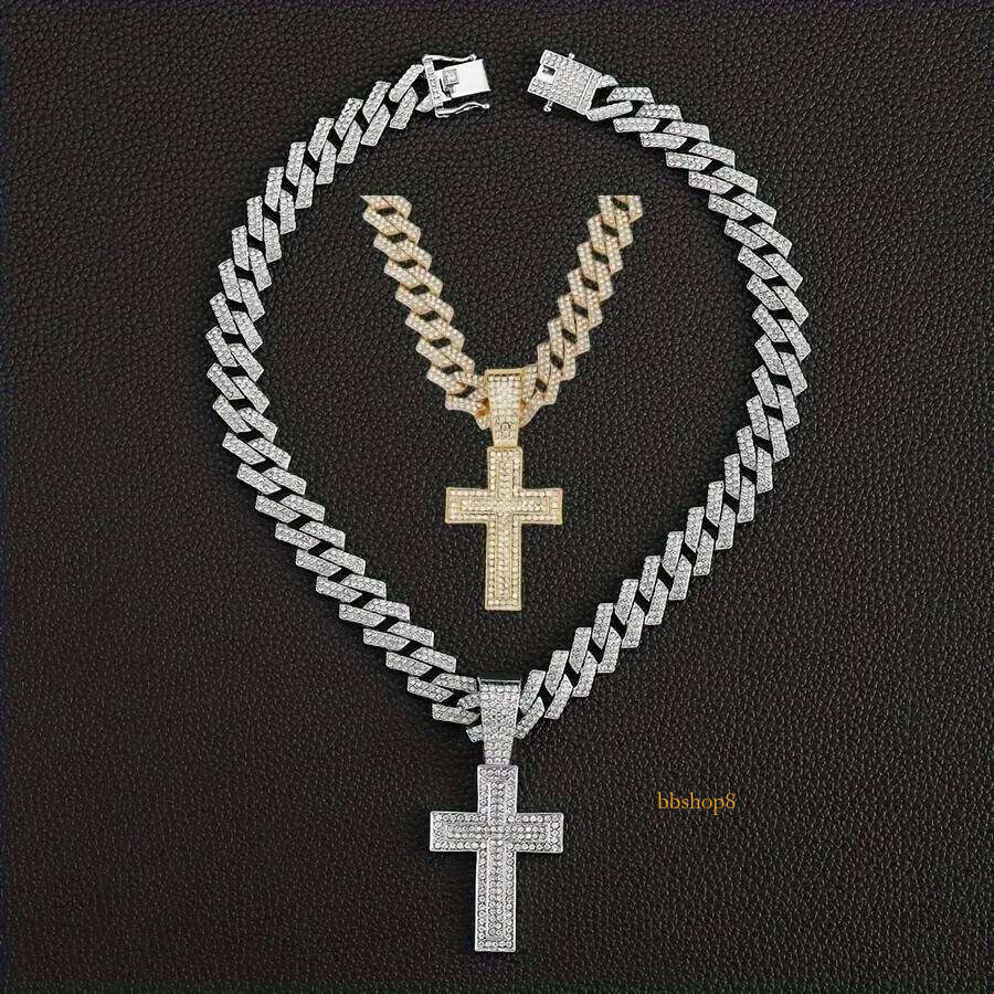 Minimally understated filled gold necklace with full cross and wide clasp dia Cuban chain