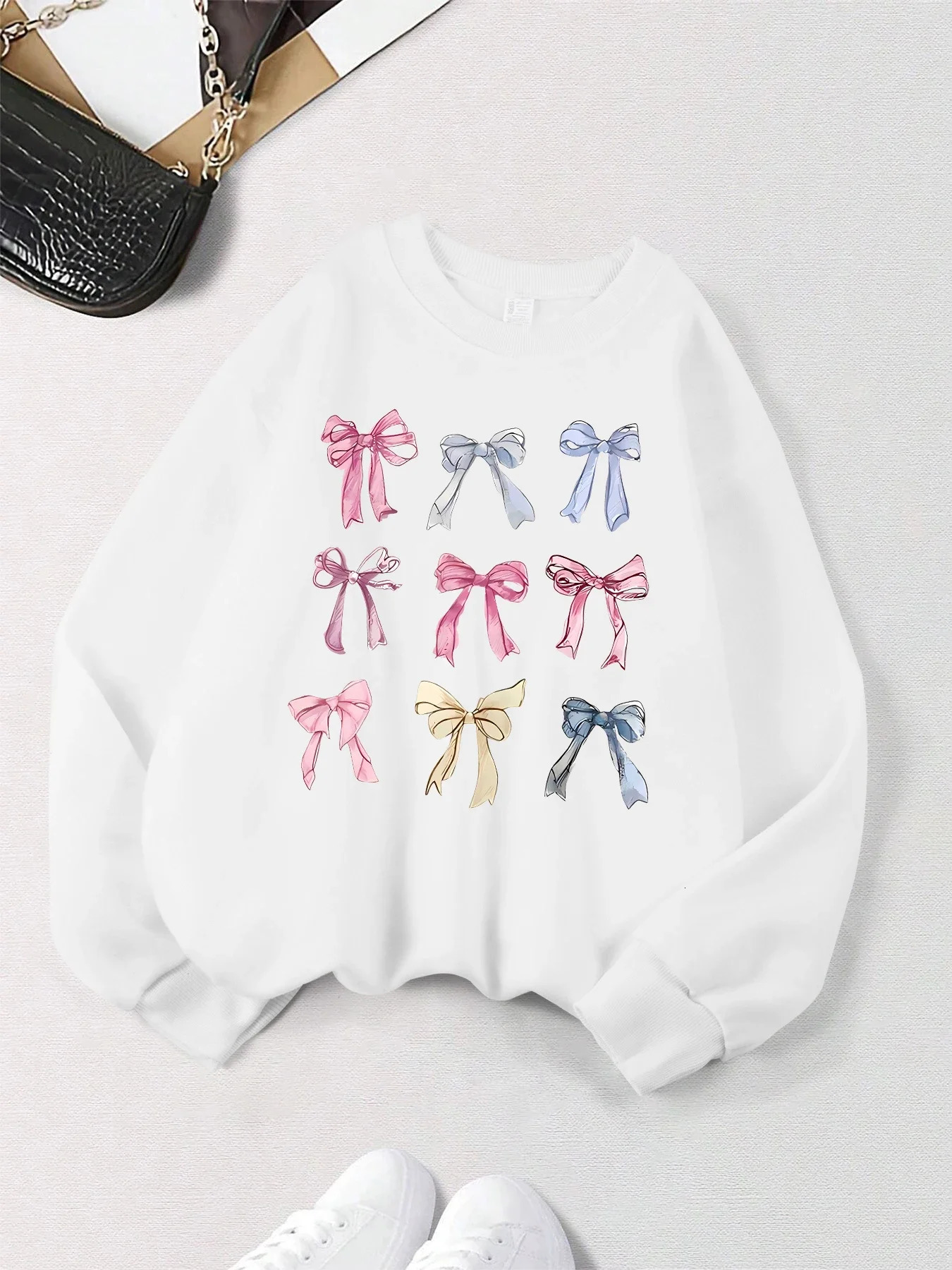 Retro Leopard Print Bow Printed Women Hoodies All-Match Comics Hoody Fleece Casual Clothes Street Hip Hop Pullover Woman 250617