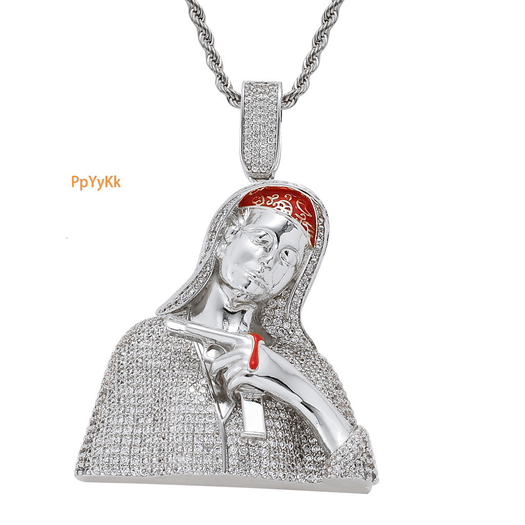 New Luxury Moissanite Virgin Mary Pistol Bleeding Iced Out Hip Hop Punk Head Bling Pendant Trendy Accessory Pass the diamond tester
