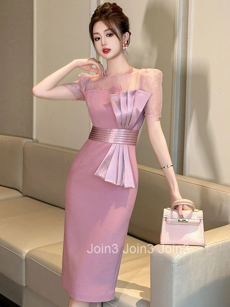 Summer Fashion Solid Formal Occasion Evening Dress Women Clothes Elegant Office Sexy Puff Sleeve Slim Midi Party Prom Vestidos