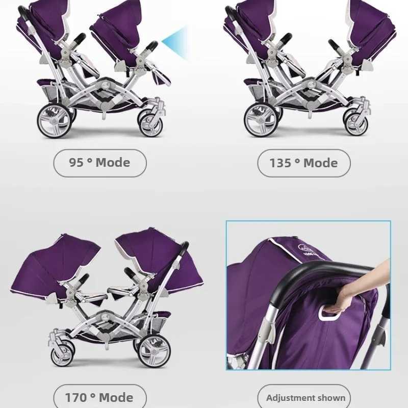 2025 New High View Twin Baby Stroller Two-way Sitting and Lying Lightweight Foldable Newborn Double Stroller Newborn StrollerXJ250623