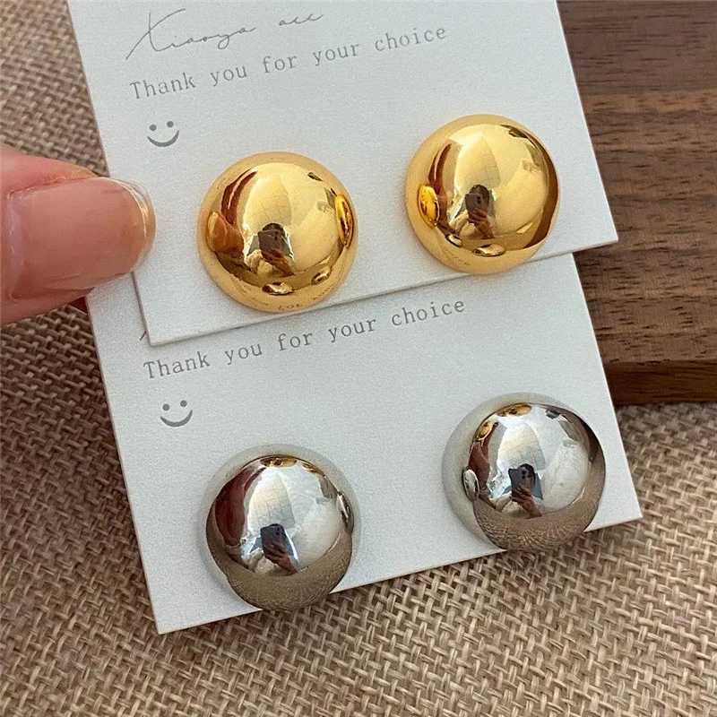 European Style Punk Fashion Geometric Half Metal Big Ball Round Stud Earrings for Women Girls Party Accessories Wholesale XJ250623