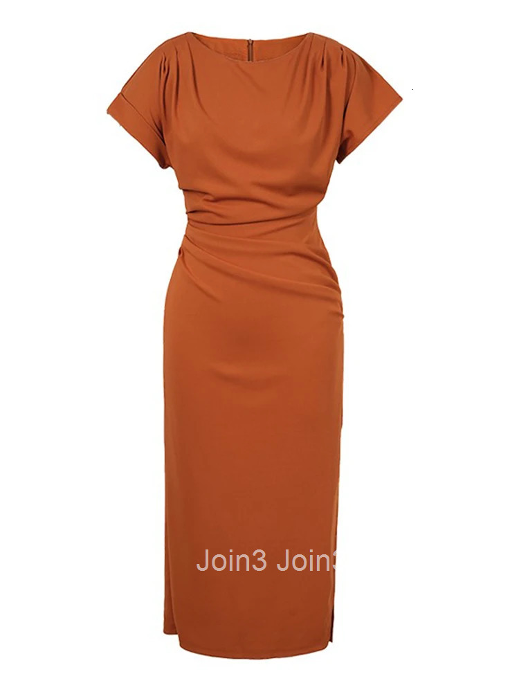 Summer Formal Occasion Long Pencil Dress Women Elegant Office Casual O-Neck Wrap Hip Slit Midi Robe Femme Mujer Vestido Clothing