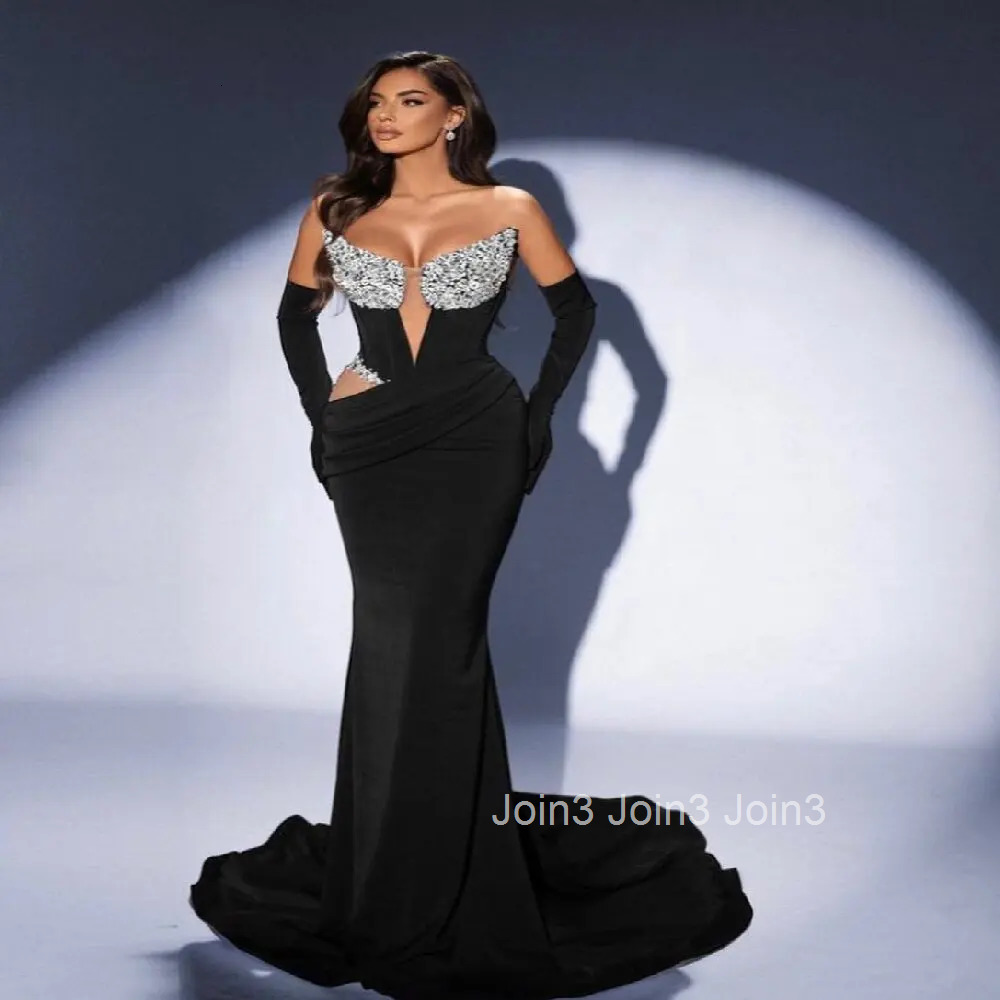 Elegant Black Long Dress With Gloves Fashion Diamond Sexy Hollow Straplss Skirt Chic Womens Clothing 2025 Summer New Vestidos
