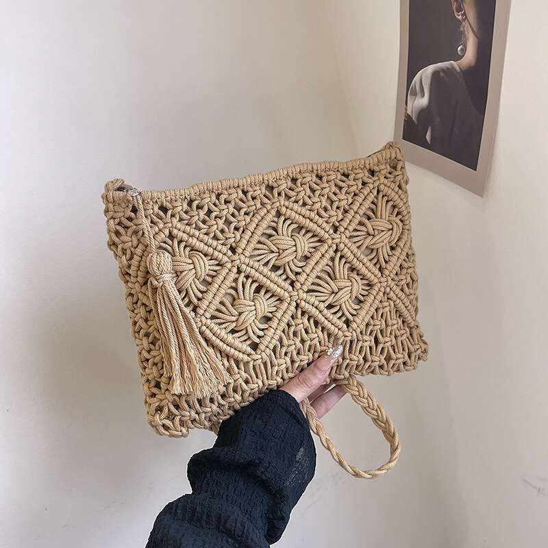 Trendy Straw 2025 New Women's Single Shoulder Summer Hollow Woven Phone Tassel Crossbody Bag