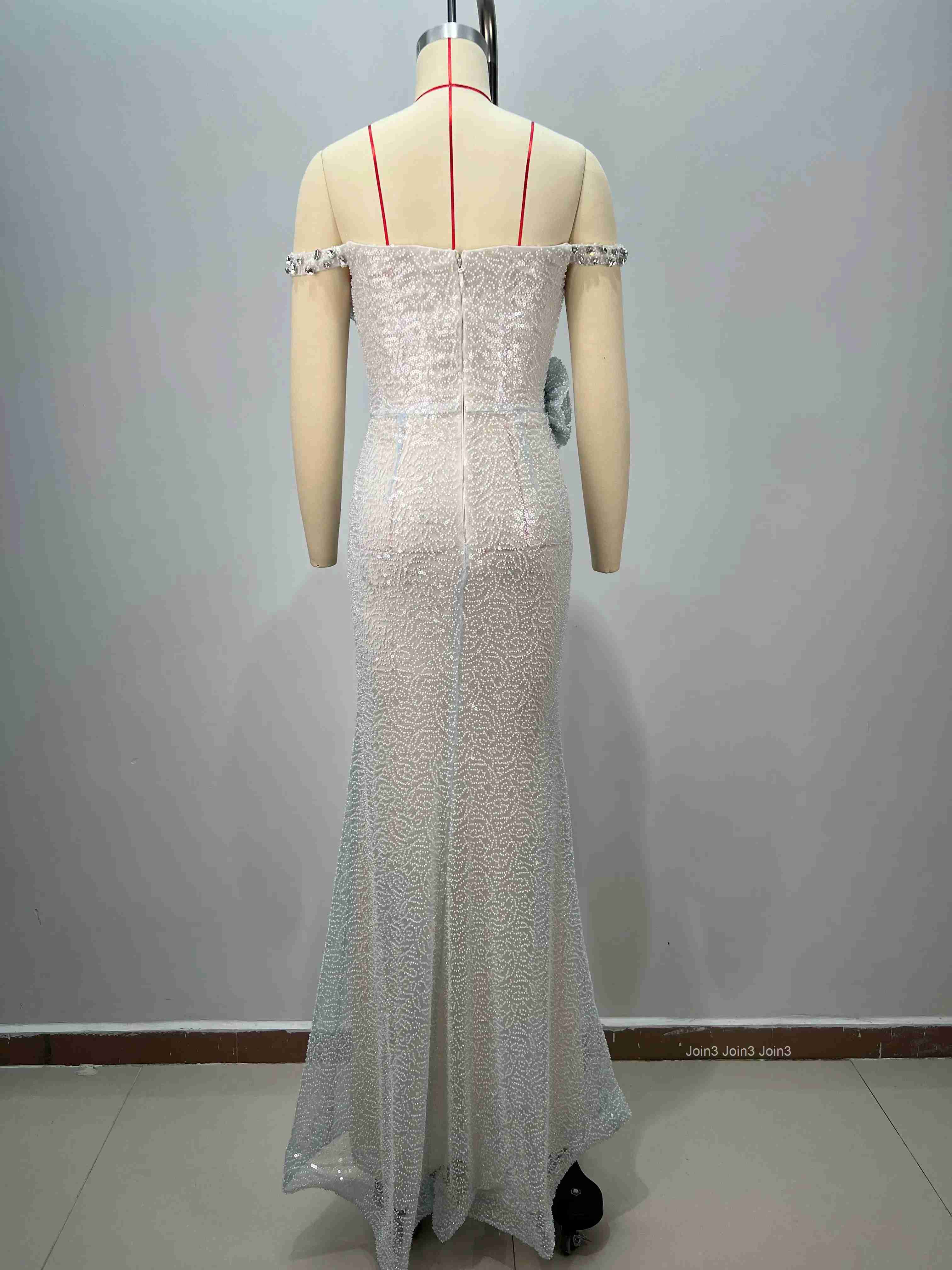 Womens Silver Sequin Bandage Dress Off-Shoulder Backless Mermaid Gown Ruched Waist Fishtail Evening Party Dress