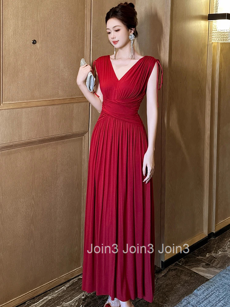 Summer French Fashion Wine Red Evening Dress Women Clothes Elegant Casual Sexy Sleeveless Slim Maxi Long Robe Party Prom Vestido