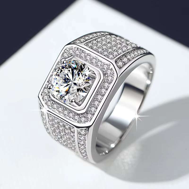 925 Sterling Silver Mens Diamond Ring Big Honeycomb Wide Version Domineering for Boss All Sky Star 2 Karat Moissanite Ring