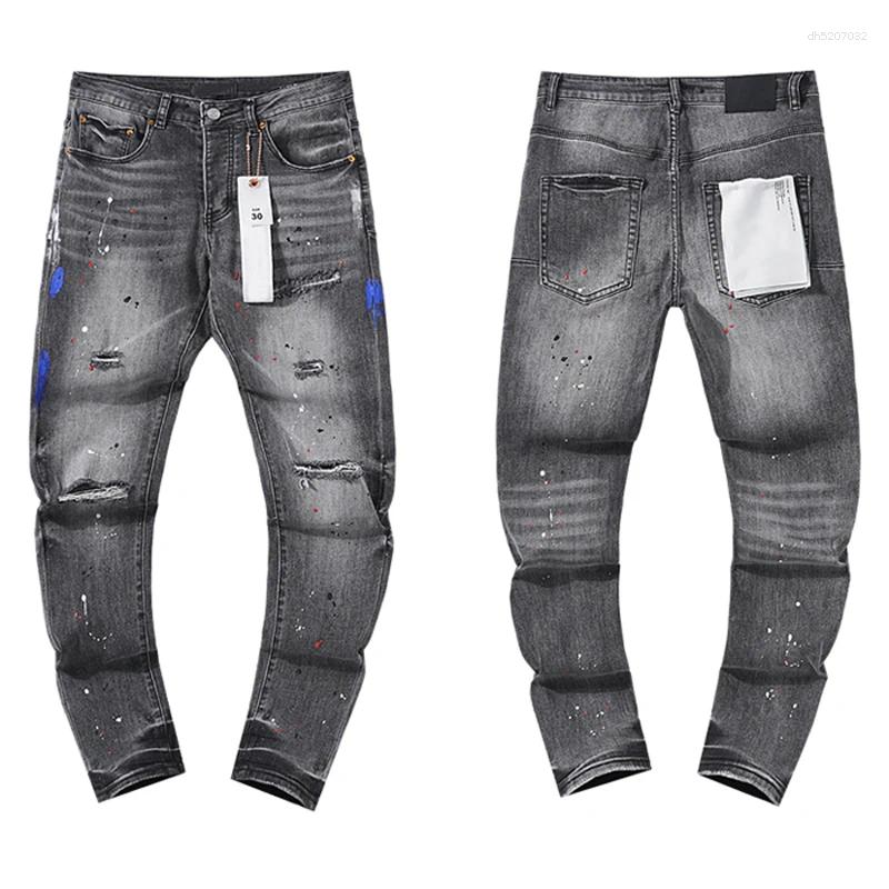 Men's Jeans 2025 Clothing Purples Stretch Slim Straight-leg Denim Trousers Europe American Trend Retro Ripped