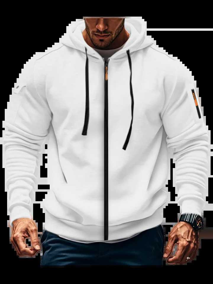 Mens casual kangaroo pocket zipper hoodie - solid color long sleeve autumn and winter sports casual simple fashion W250623