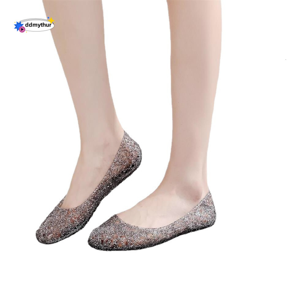 High-end Crystal Versatile Non-slip Closed-toe Sandals Hollow Flat Jelly Women's Shoes Bird's Nest Beach Clogs ddmythur