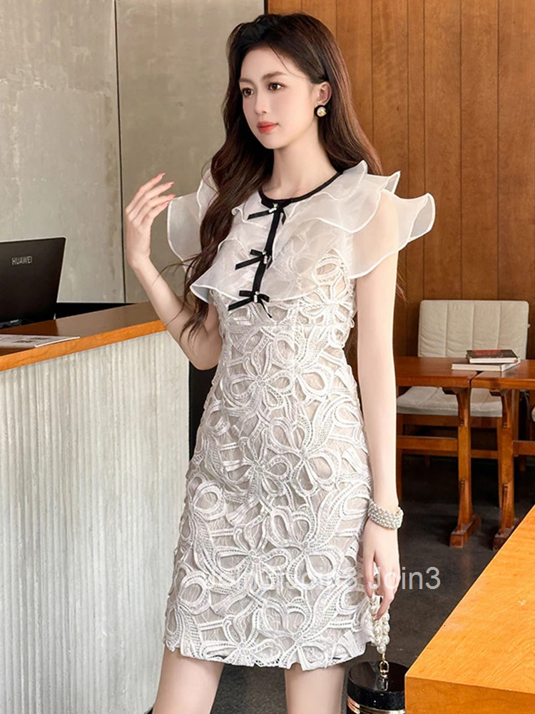 Summer Fashion Lady Lace Floral Vacation Evening Dress Women Clothes Sweet Ruffle Sexy Sleeveless Slim Short Party Prom Vestidos