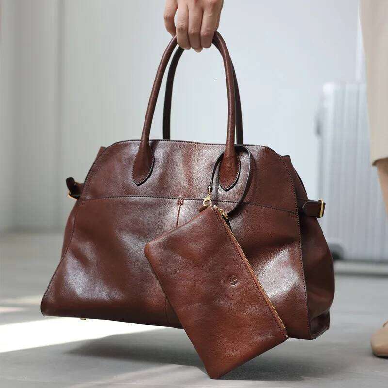 Women's Genuine Leather Large Capacity Tote Bag Female Retro Briefcase Vintage Cowhide Shoulder Handbag