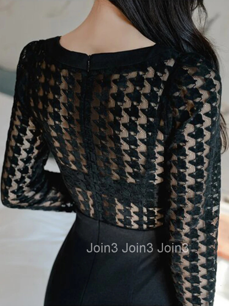 Fashion Korean Style Women Retro Sexy Square Collar Perspective Hollow Midi Party Club Dress OL Elegant Temperament Split Dress