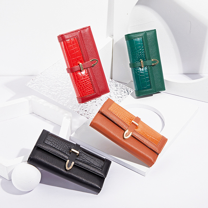 Free Shipping 2025 New Designer Bag New Long Style Women's Wallet European And American Crocodile Pattern Buckle Ladies' Wallet Cross-border